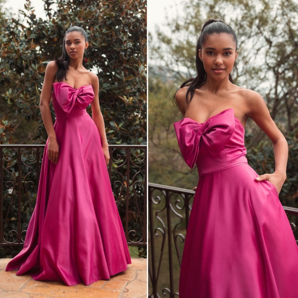 NEW | MacDuggal | 49702 Bow Front Strapless Ball Gown in Hot Pink | Sz 2